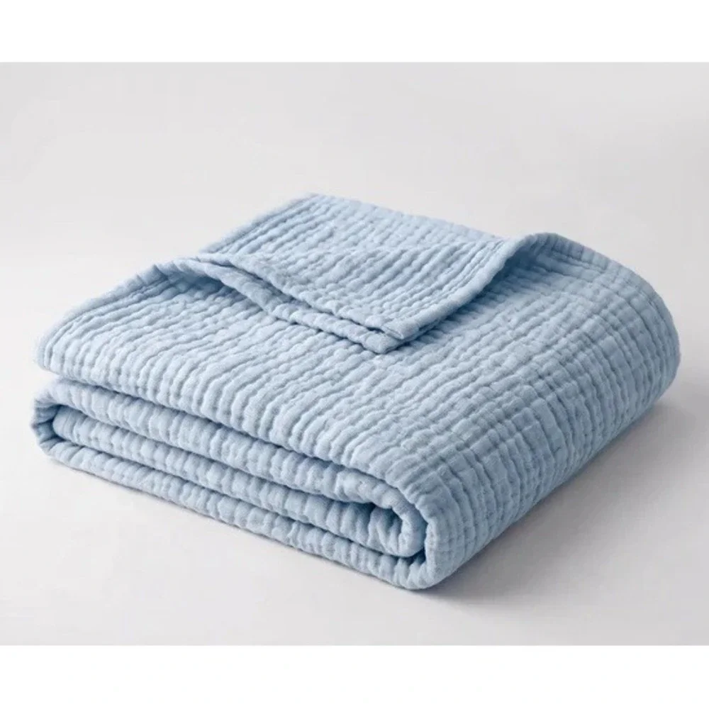 The Fleece Company Muslin Blanket Baby Blue 100% Cotton Large Throw 60x80